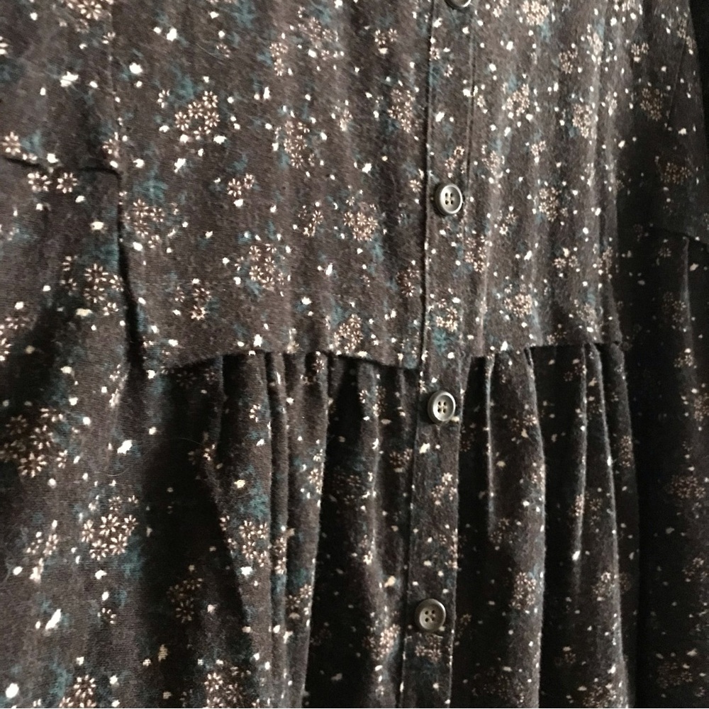 Floral Brown Long Sleeve Flannel Dress - Picture 8 of 11